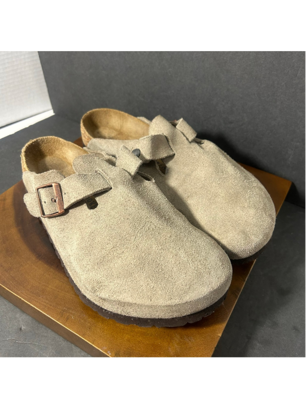 Men's Birkenstock Boston Suede Loafers Beige Size 10 Hippie Boho Comfort Slip On